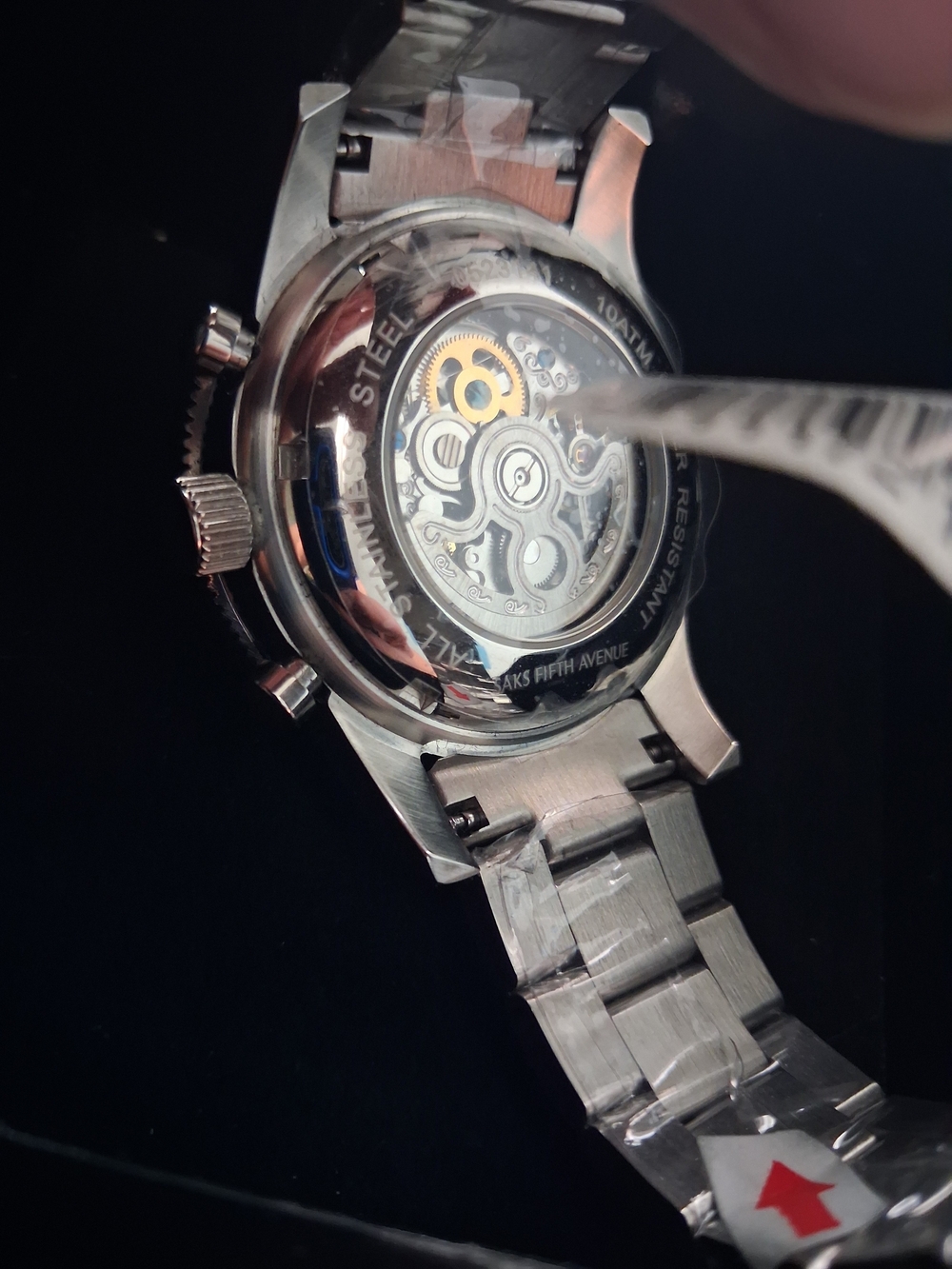 Saks Fifth Avenue Stainless Steel Automatic Watch - Black Dial. NEW - Picture 2 of 15